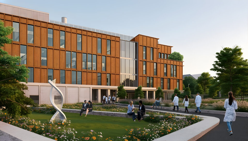 Artist impression of the outside collaborative area of the Institute for Medical Innovation