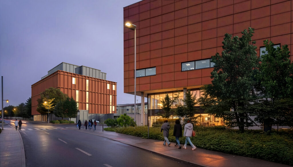 Artist impression of the outside of the Institute for Medical Innovation